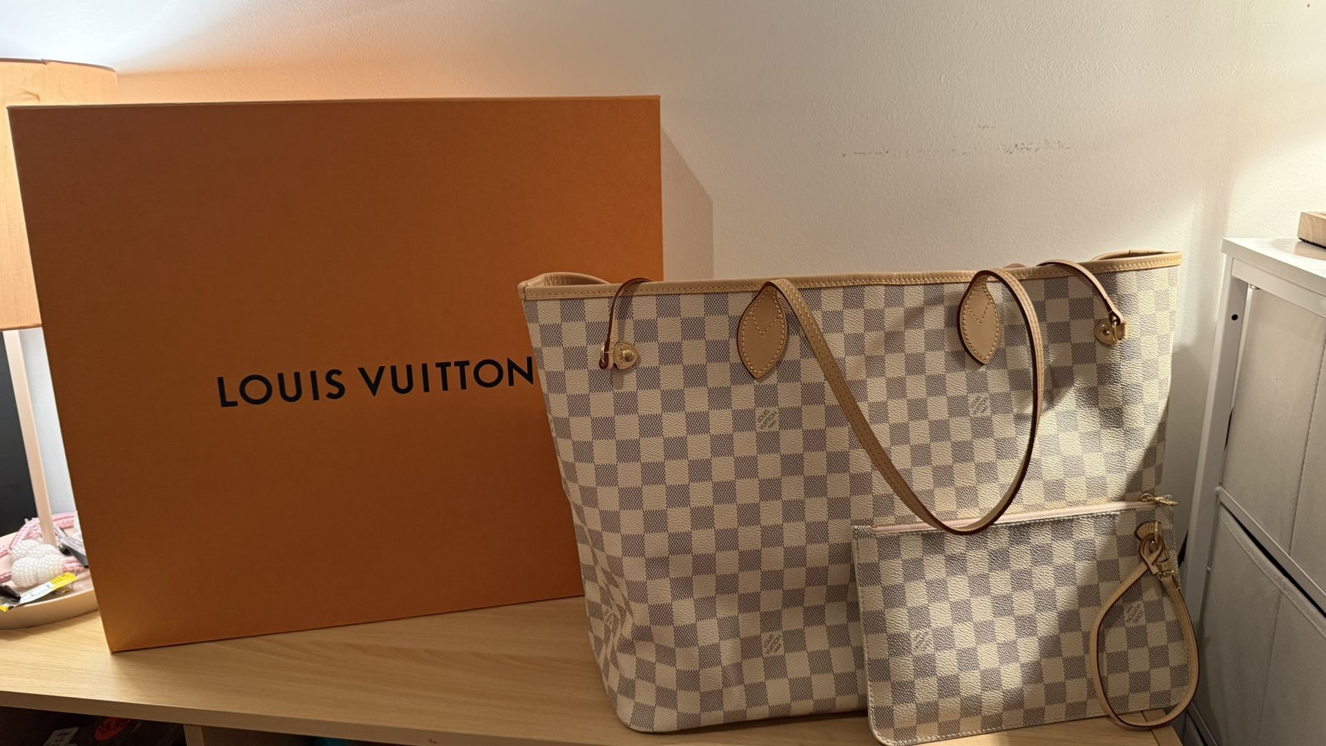 Louis Vuitton Damier Azur Neverfull GM Cream and Beige with Rose Pink Interior