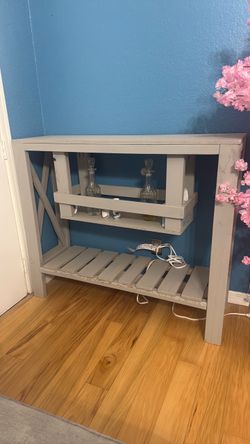 Gray Farmhouse Wood Console Table with Shelves