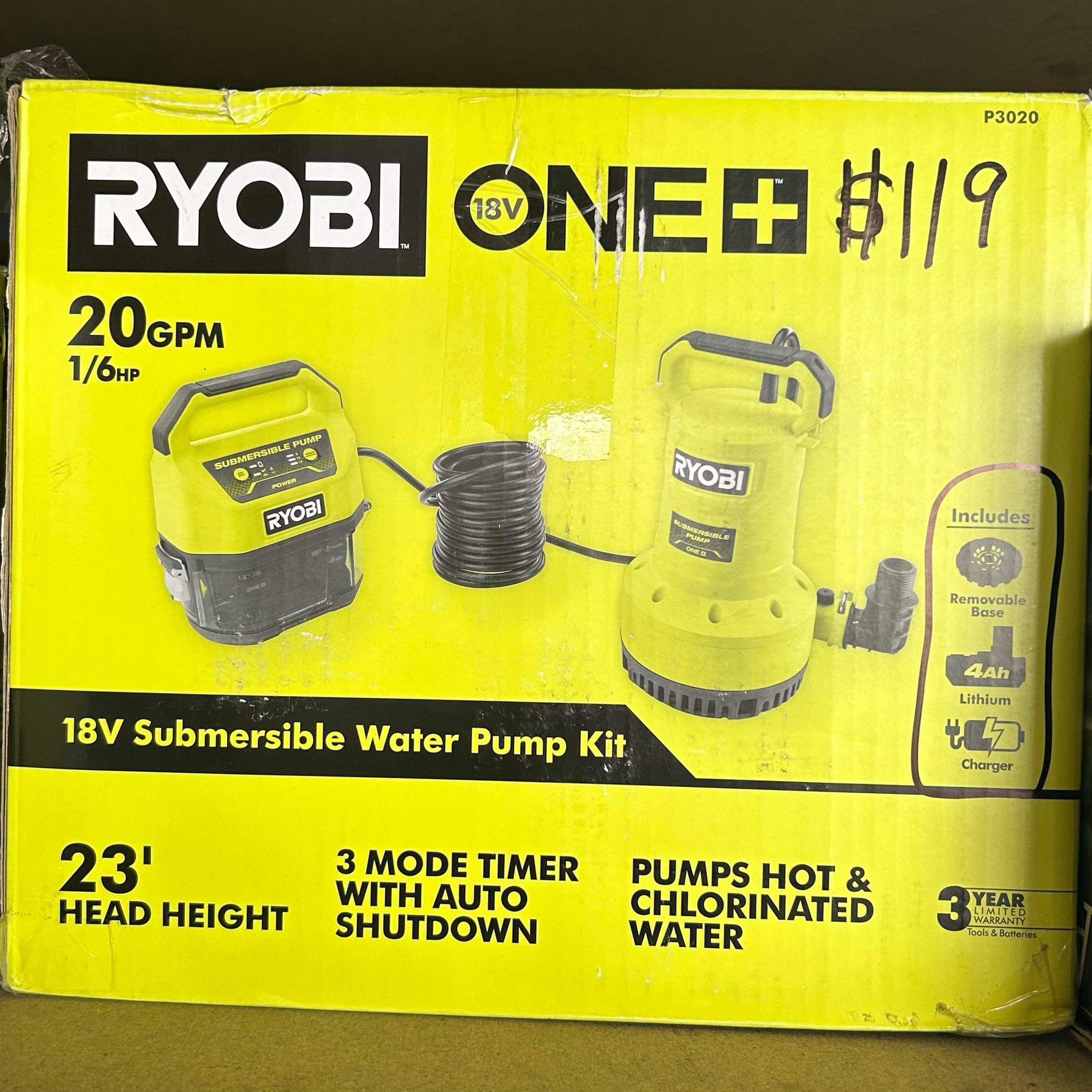RYOBI ONE 18V 1/6 Submersible Pump With 4Ah Battery And, 51% OFF