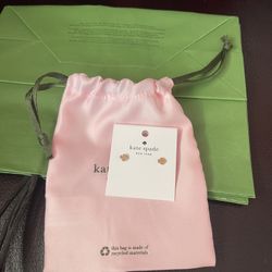 Kate Spade Earrings Rose Gold Signature Spade With Drawstring Bag New With Tags