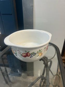 White Enamel Bowl with Fruit Pattern