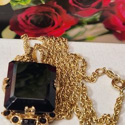 #2210, HOLLYCRAFT 1/20 12K GF, NECKLACE, GENUINE ONYX, MID CENTURY, 1950's 18"IN
