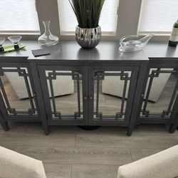 Grey And Mirror Entry Or Sideboard Solid Wood Cabinet