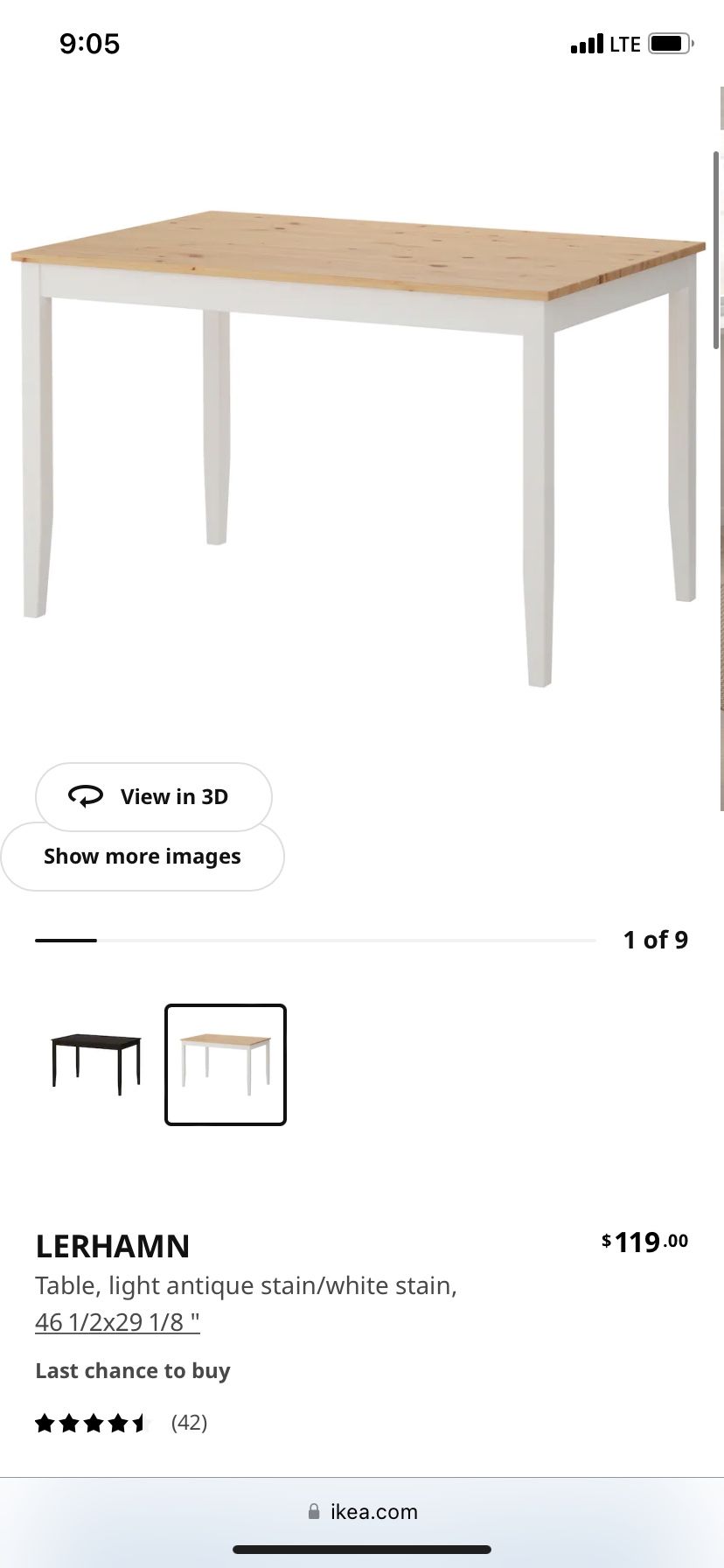 IKEA Lerhamn 46” X 29” Dining Table