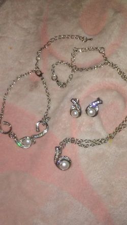 Pearl And CZ's Necklace, Earrings & Bracelet