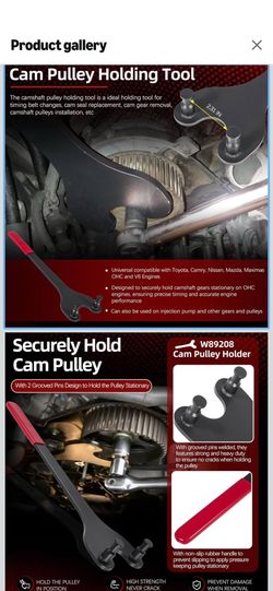 Sunluway for Toyota 3.4L V6 Engine Crankshaft Damper Pulley Holding Tool & Cam Pulley Holder W89208 fits Tacoma 4Runner T100 Tundra Pickup, Harmonic D