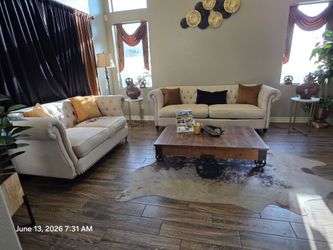 Chesterfield tufted sofa couch and loveseat