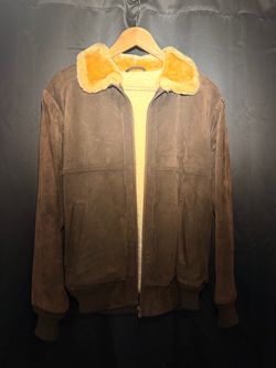 Brown Suede Shearling-Lined Bomber Jacket
