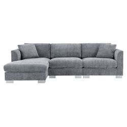 96*56 Modern Cloud Sectional Sofa,L-shaped Luxury Couch Set with 2 Free pillows,4-seat Chenille Indoor Furniture with Oversized Chaise for Living Room