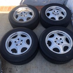 4 —- 225/60r16 5x112 5x4.41 Stock Mercedes S420 Audi Vw Rims Wheels Tires Good 80% Treads !!!!!!!!!!