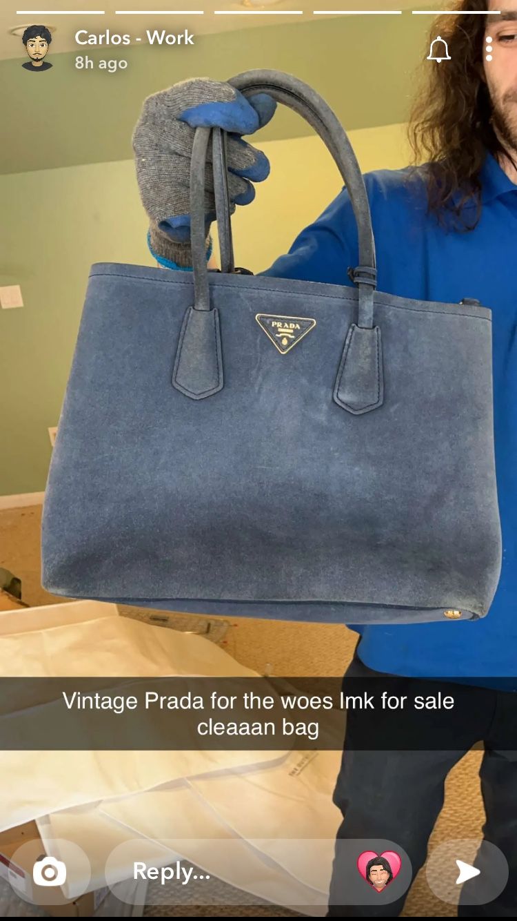 Prada Navy Blue Suede Twin Pocket Double Handle Tote Bag