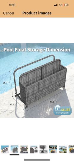 Wicker Pool Float Storage Organizer, Rattan Outdoor Float Holder Poolside Storage Basket Caddy Cart for Floaties, Noodles, Life Vests,1 Open Compartme