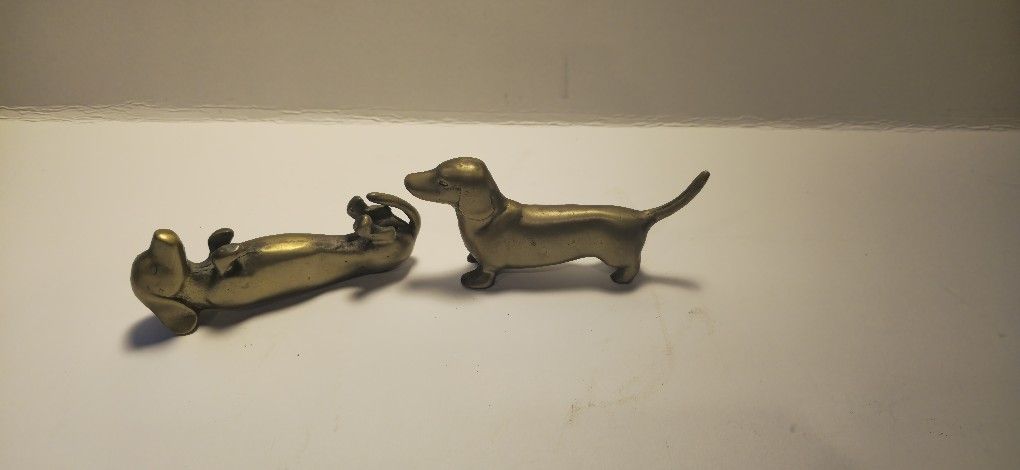 Pair Of Brass Dachshund Paperweights