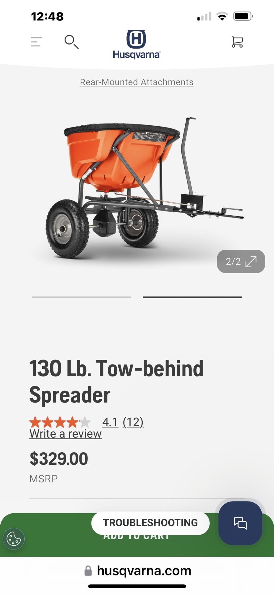 Husqvarna Spreader 130lb For Tractor Fertilzer Sand Etc