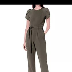 CALVIN KLEIN TULIP SLEEVE CROPPED JUMPSUIT, ARMY GREEN, SIZE 10