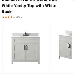 36 in. W x 20 in. D x 38 in. H Single Bath Vanity Side Cabinet in Huron White with White Vanity Top with White Basin