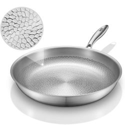 VocVoi Titanium Pans for Cooking,Non Stick 12" skiilet, Uncoated Hammered Titanium Frying Pro Pan,Induction & Oven-Safe,PFAS Free Cookware