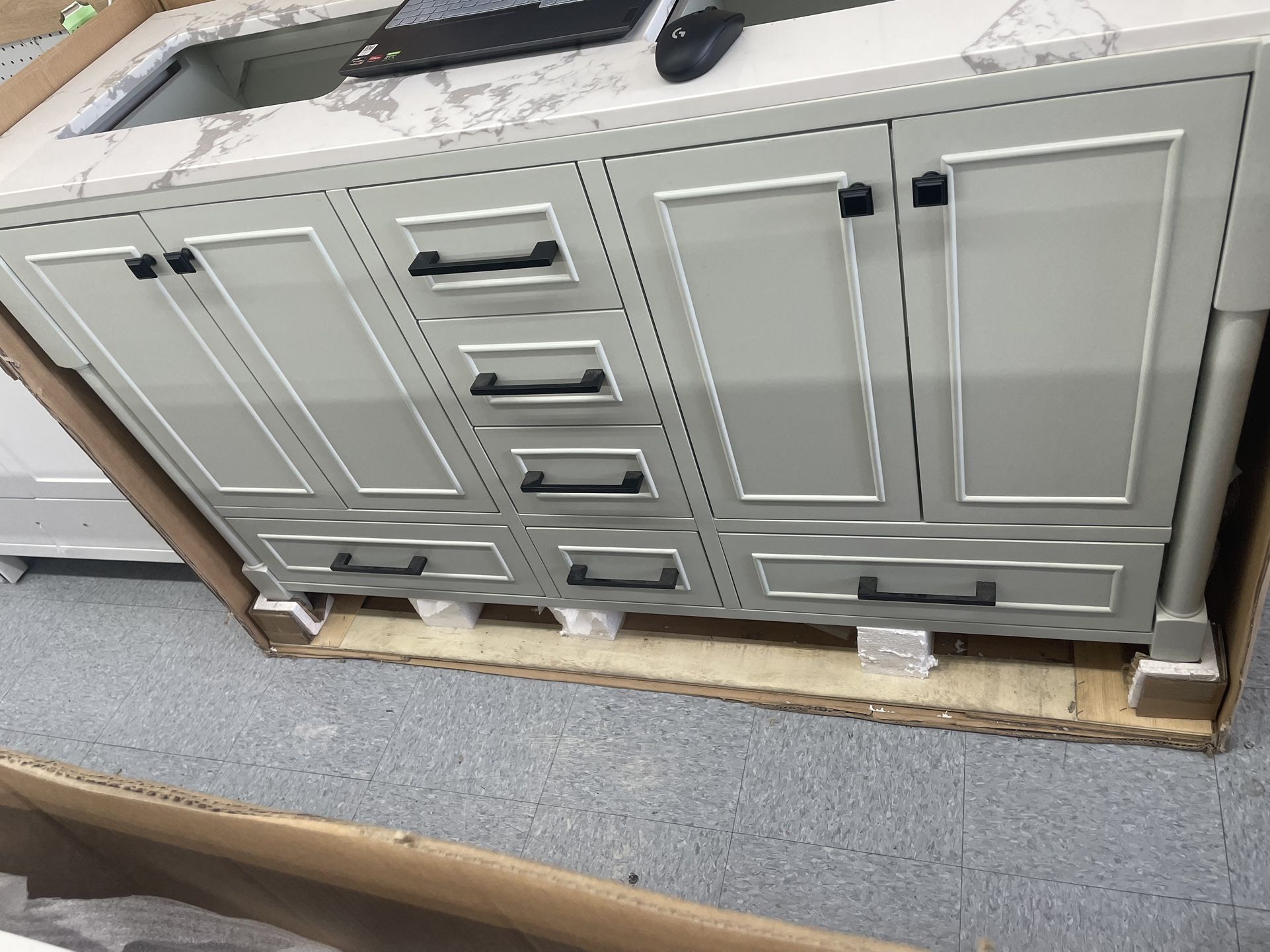 Bathroom Vanity Cabinet 60” Solid Mango Quartz Top With Sinks And Backsplash