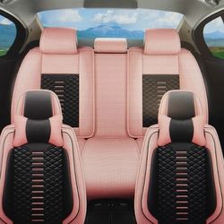 Nappa Perforated Leather Universal Car 5 Seat Covers Full Set Car Breathable Air Hole All Coverage Front Back Side Full Cushioned Protector Fit 