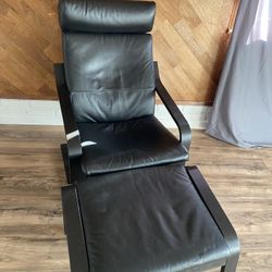 IKEA Poang Leather & Bentwood Lounge Chair & Ottoman