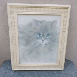 Gray Cat portrait. Framed