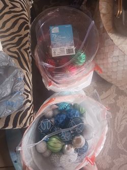 2 NEW CONTAINERS OF 75 IN EACH BIN SHATTER PROOF ORNAMENTS PAID 38EACH BIN SELL 18 BOTH FINAL PRICE