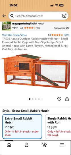 TRIXIE Natura Outdoor Extra-Small Rabbit Hutch with Run – Elevated Wooden Cage with Non-Slip Ramp, Playpen, Hinged Roof & Pull-Out Tray (Natural Finis