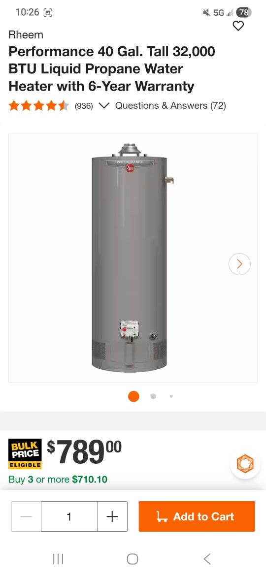 40 Gallon Liquid Propane Water Heater 