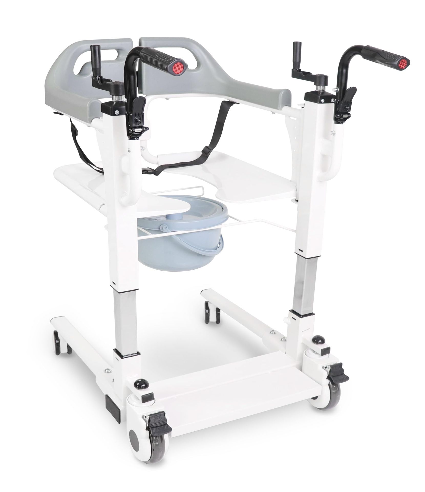 KMINA - Patient Transfer Chair (Seat Can Be Raised Up To 23 In), Commode Toilet Chair With Wheels, Bedside Chairs For Elderly