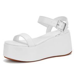 Meiiei Women's Platform Sandals,Two Band Wedge Sandals with Adjustable Ankle Strap
