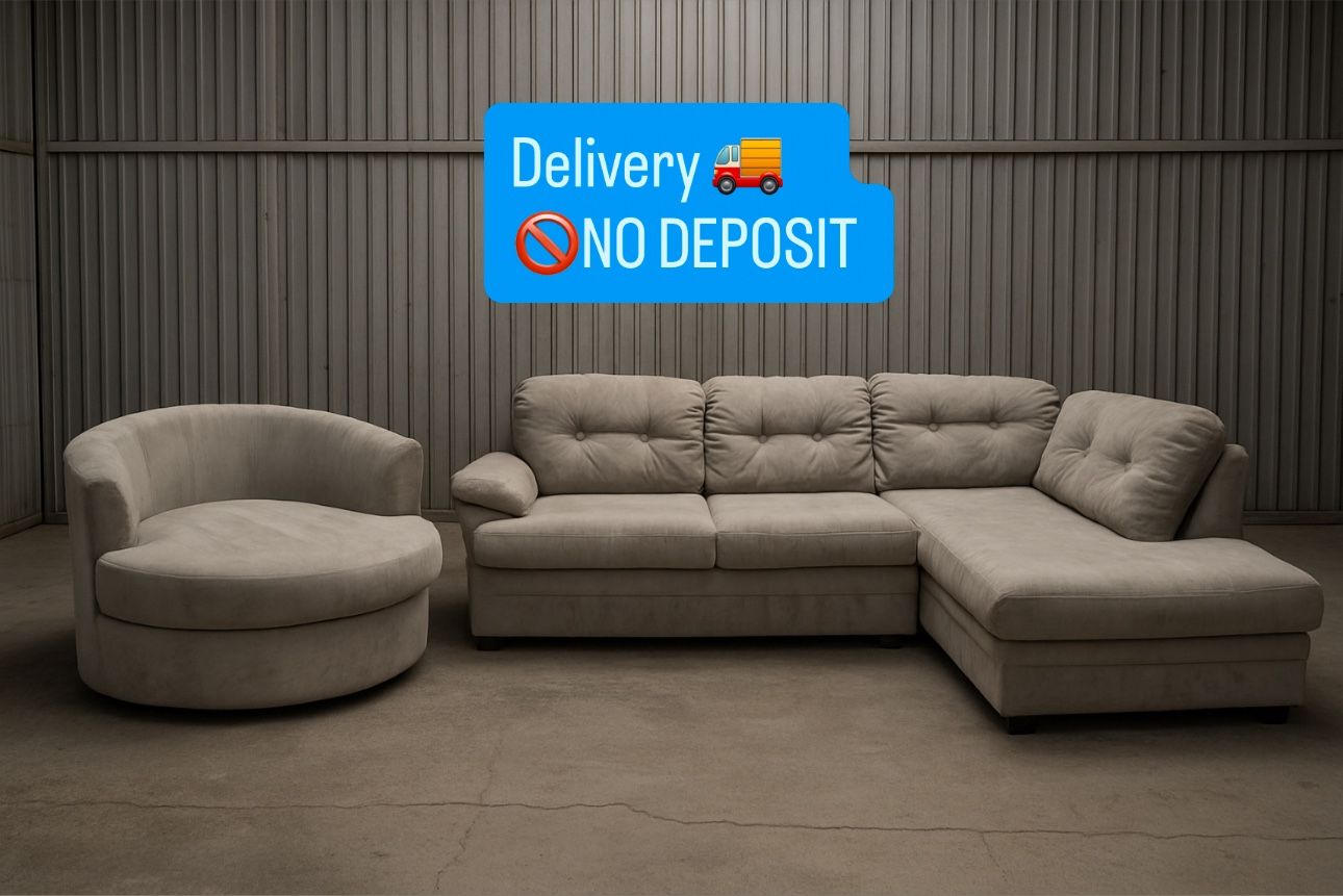 Grey L Shape Sectional Couch W/ Oversize 360 Swivel Chair