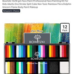 Bowitzki 12x10 gm Face Paint Professional Face Painting Kit For Kids Adults One Stroke Split Cake Non Toxic Rainbow Flora Dolphin Unicorn Flame Body P