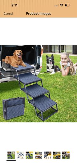 Dog Stairs for Car, Foldable Dog Ramp for Large Dogs with Removable Non Slip Surface, Supports Up to 250 LBS, Portable Pet Stairs for Car Truck SUV RV