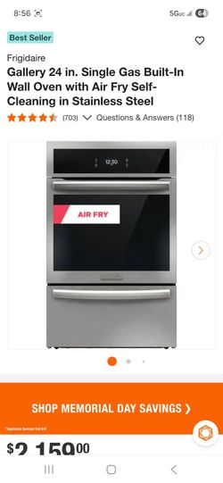 Frigidaire Gallery 24 in. Single Gas Built-In Wall Air Fryer Oven Self Cleaning $2399 Retail