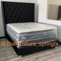 6 Ft Tall Bed Frame 🛏  Black Velvet W Nailheads 🛏 