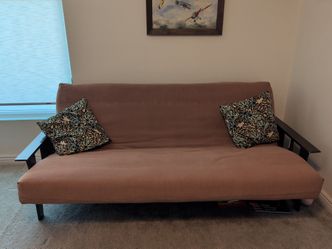 Brown Futon – Very Comfortable Mattress 55" x 76" (Minor Damage)