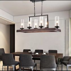 Lucerne 6 - Light Chandelier with Wood Accents