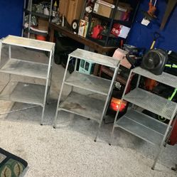 Metal Vintage Shelving Racks From The 60s. Each Has Removable Shelves Racks.  Very Heavy And Sturdy.  These 3 heavy duty shelves were in a body shop f