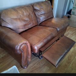 Set Of 2 Brown Leather Love seat Sofas