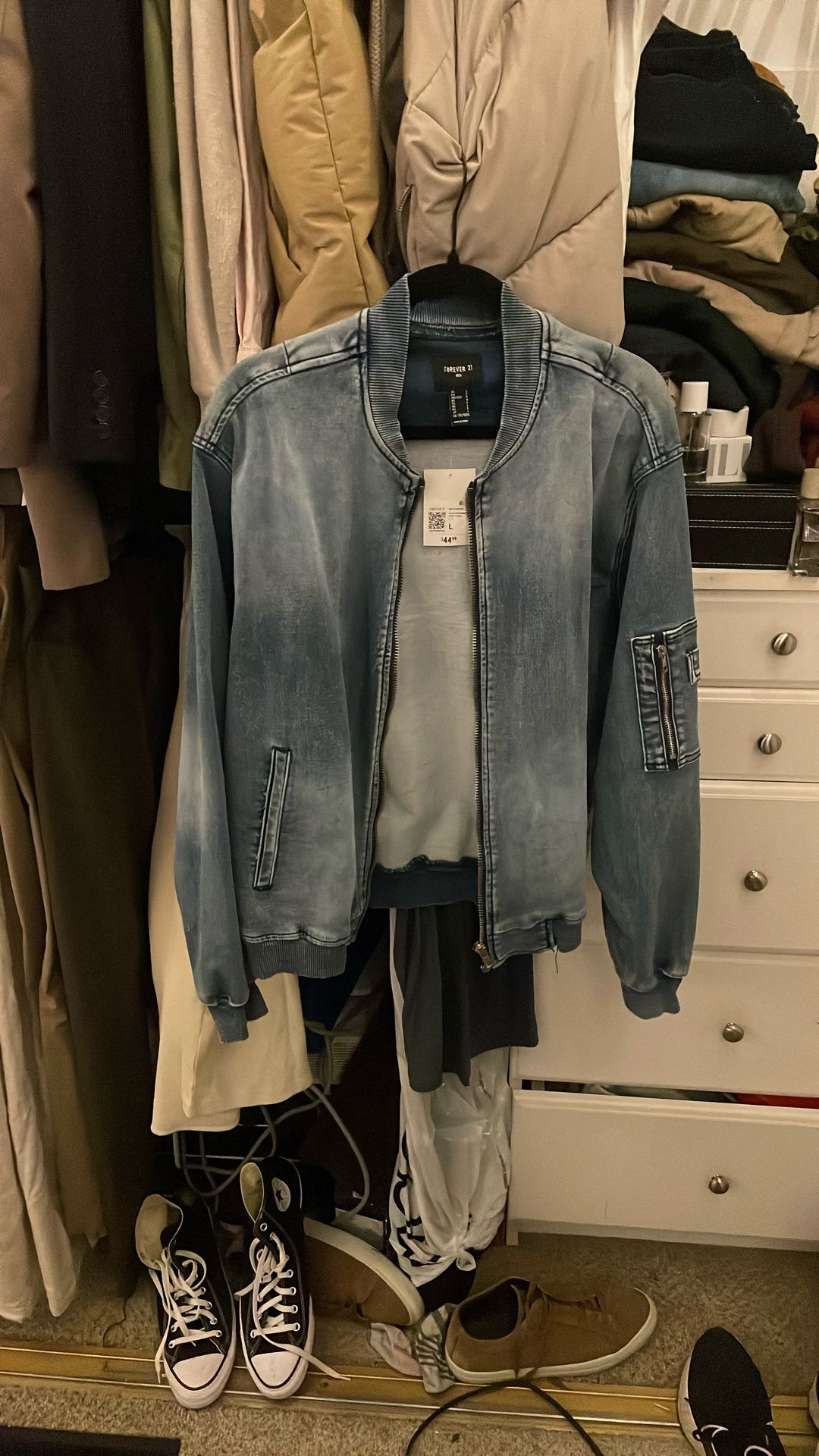 Mens Denim Bomber Jean Jacket Size Large