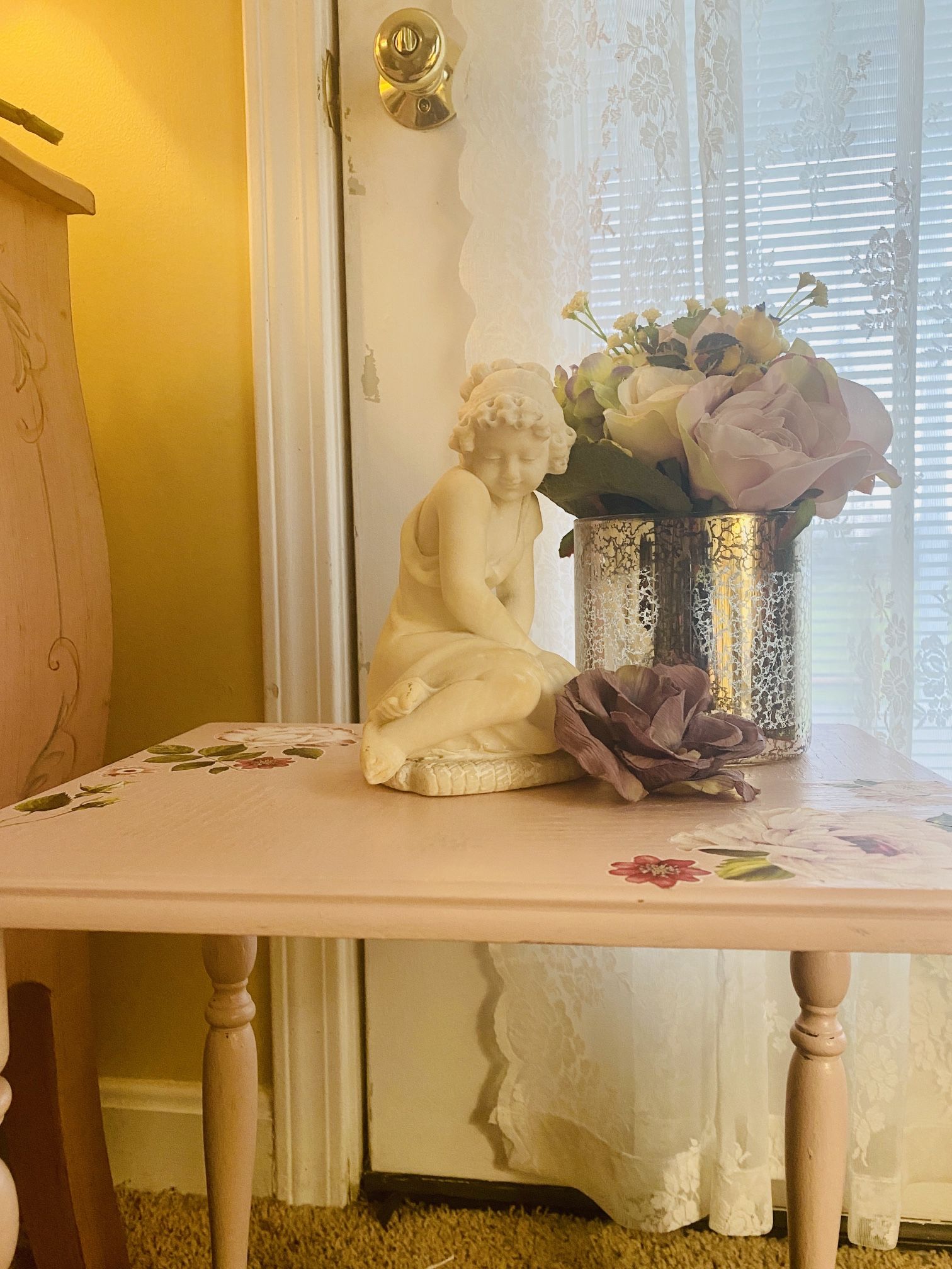 Shabby Chic End Table Floral Side Table Nightstand 