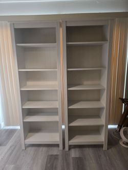 Tall White Bookcase Shelving Unit Pair