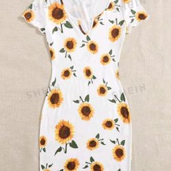 Sunflower Print Dress LARGE (8/10)