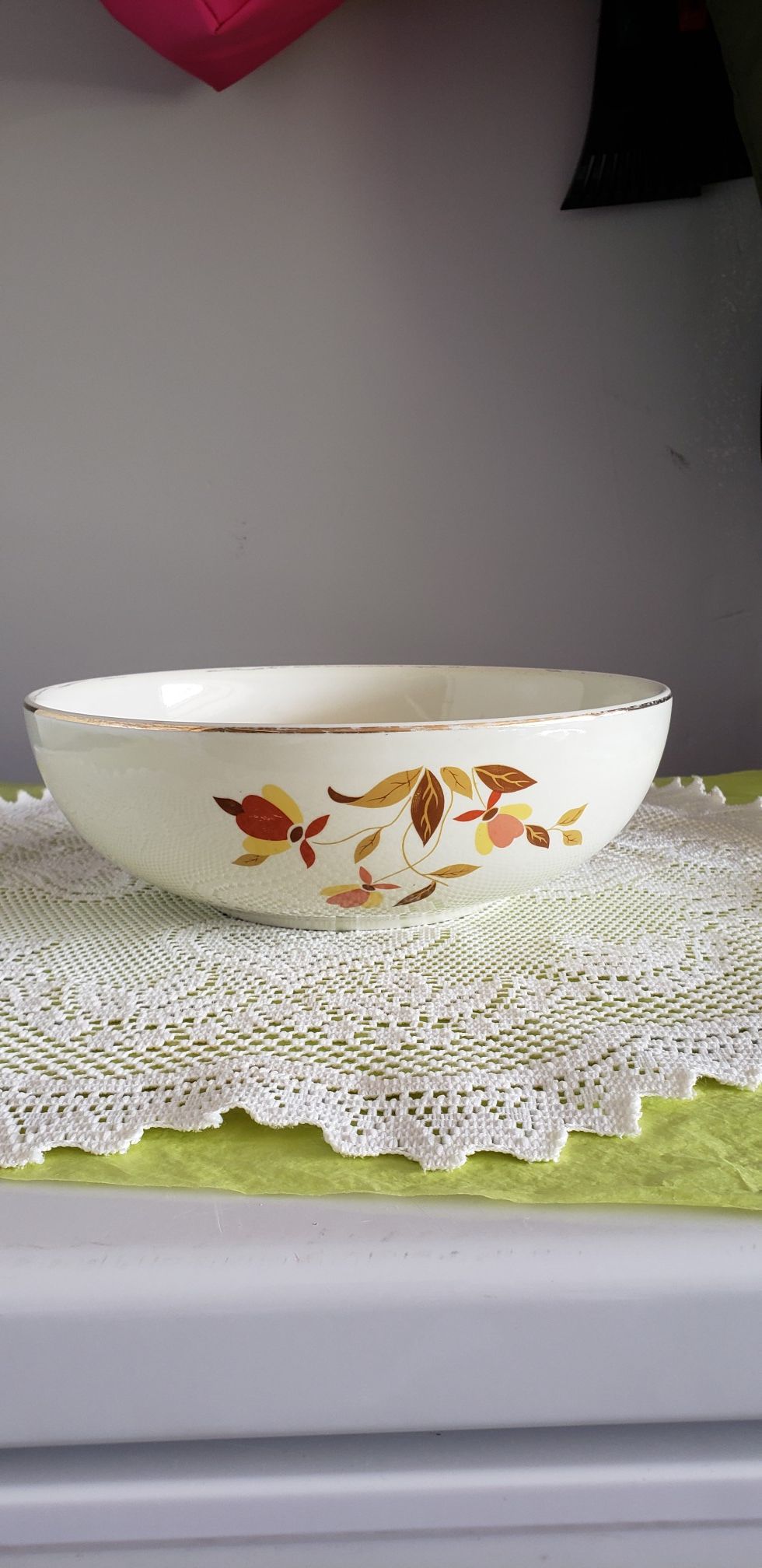 Vintage Hall's Superior Quality Kitchenware Autumn Leaf China Large 2-Ouart Serving Bowl Tested & Approved by Mary Dunbar Jewel Home Makers Institute