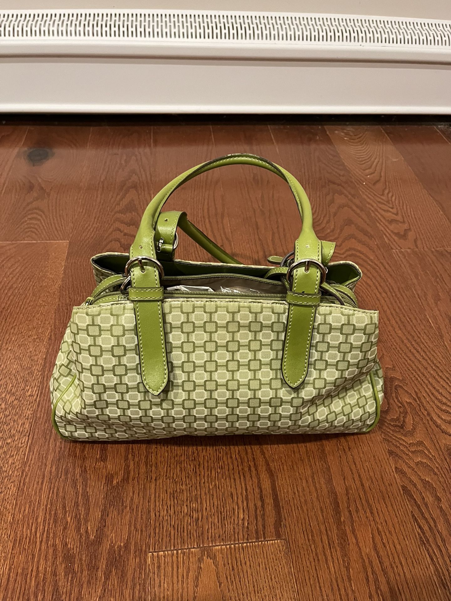Nine West Spring Green Geometric Fabric Hobo Bag.