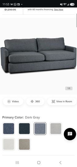 Dark Gray Fabric Large Two-Cushion Sofa