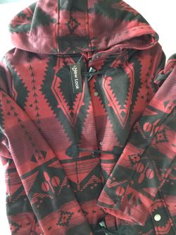 Tribal print jacket maroon/red new with tags size large