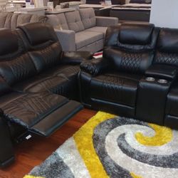 Limited time. Santiago black leather reclining sofa and loveseat set $1199. Easy finance option. Same day delivery.