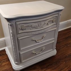 Wooden White Post - Antique Nightstand