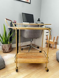Beautiful! Rolling Gold and Wood Bar Cart
